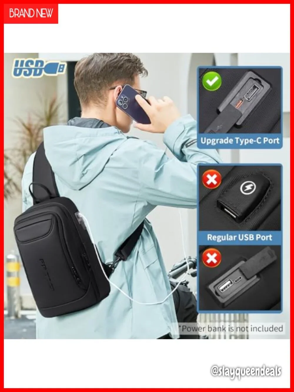 Water Resistant Sling Backpack, Padded Strap, Tablet Compartment, Travel